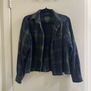 Woolrich Blue & Green Plaid Cropped Button Up Flannel